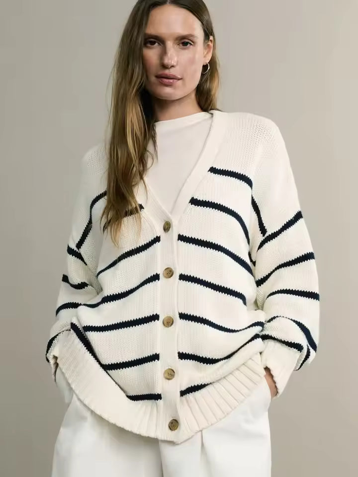 Drune | Übergröße Damen Cardigan mit Streifen und Knöpfen