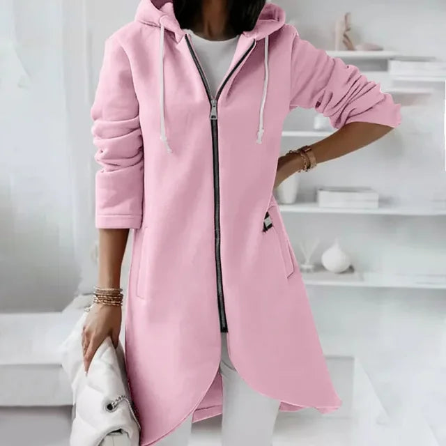 Drune | Kapuzenstrickjacke mit geschwungenem Saum
