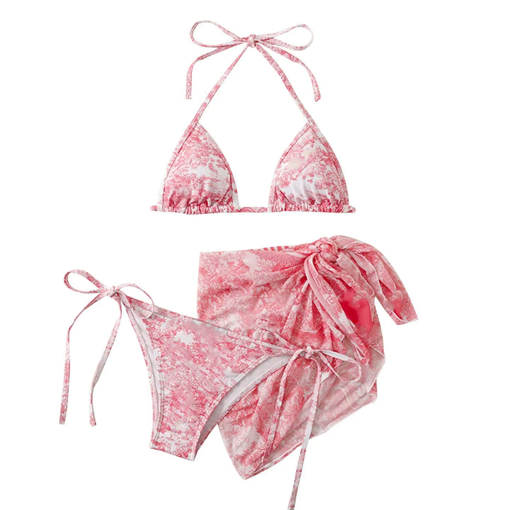 Drune | Damen Dreiteilig Badekleidung Sommer Push-Up Hohe Taille Bikini Set mit Bedeckung Rock Tie Dyed Schwimmen Badeanzug Strandbekleidung
