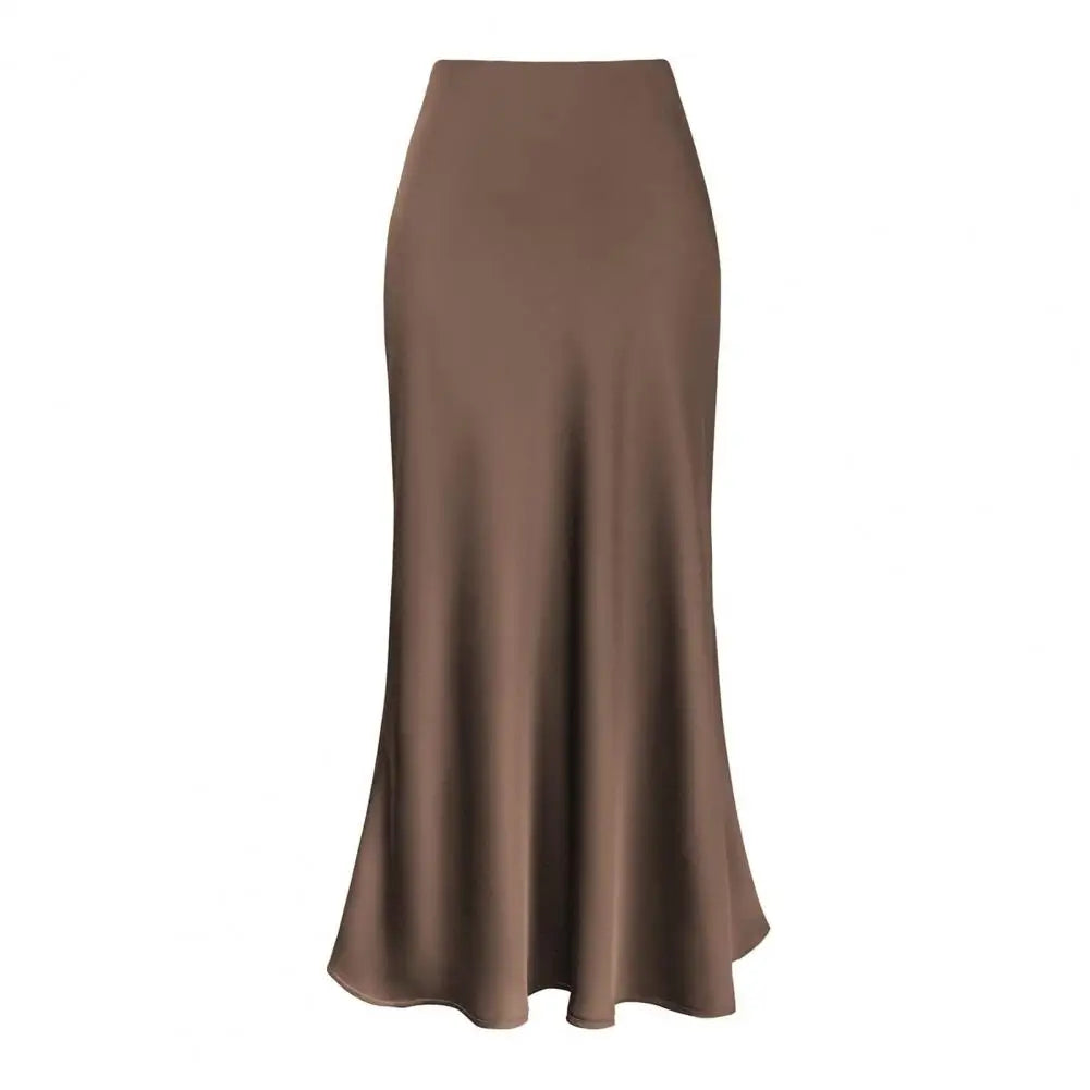 Drune | Faux-Seiden-Satin Damenrock Elegant Hohe Taille A-Linie Fischschwanzrock Glänzend Büro Dame Ausgestellt Saum Maxi Rock Gemusterte Röcke
