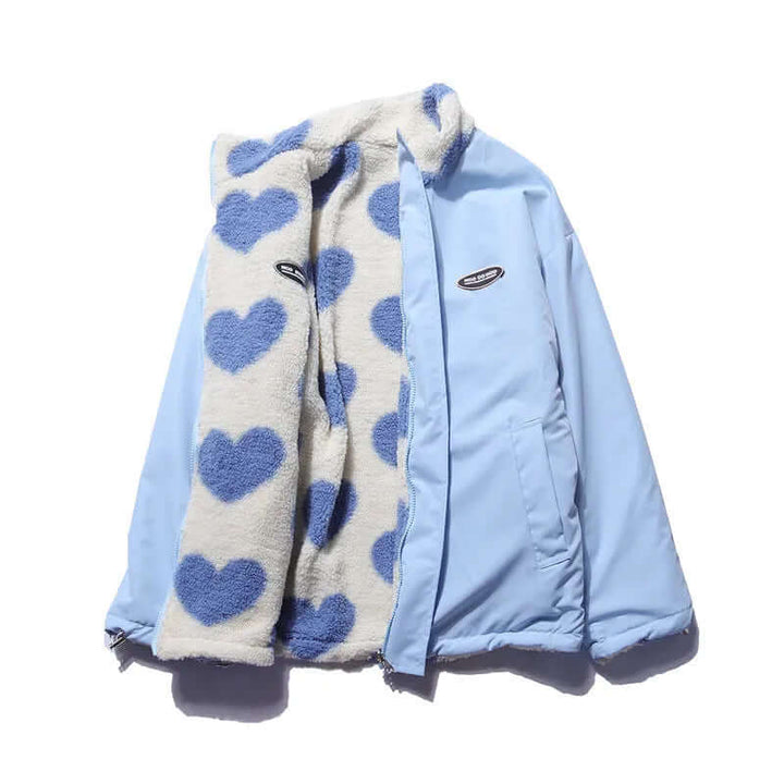 Drune | Wendbarer Herz-Druckmantel mit plüschigem Fleece-Futter