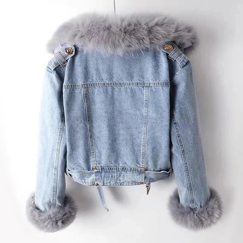Drune | Jeansjacke mit Kunstfellkragen