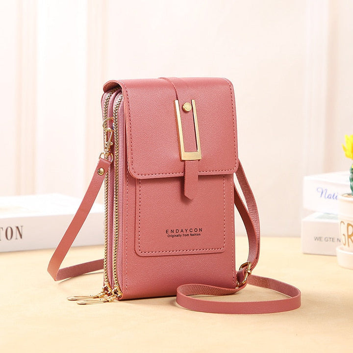Drune | Leder Smartphone Clutch Damen Handtasche mit Touchscreen-Fenster