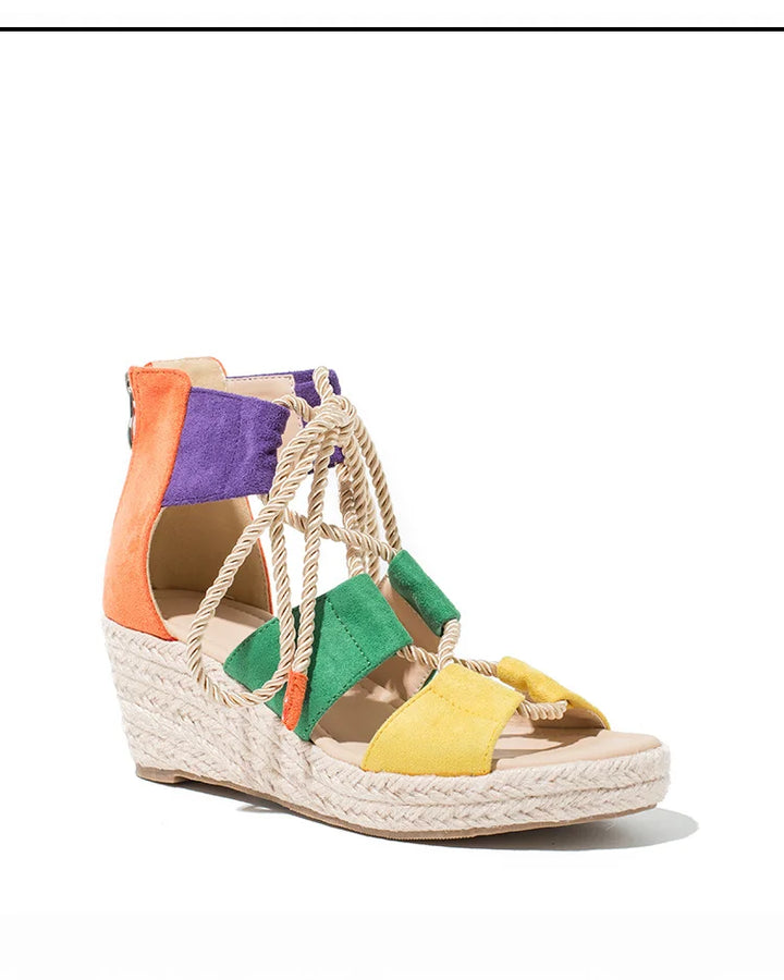Drune | Sommer Damen Sandalen, Hanfseil Riemen Sandalen, Große Sandalen mit Dickem Absatz