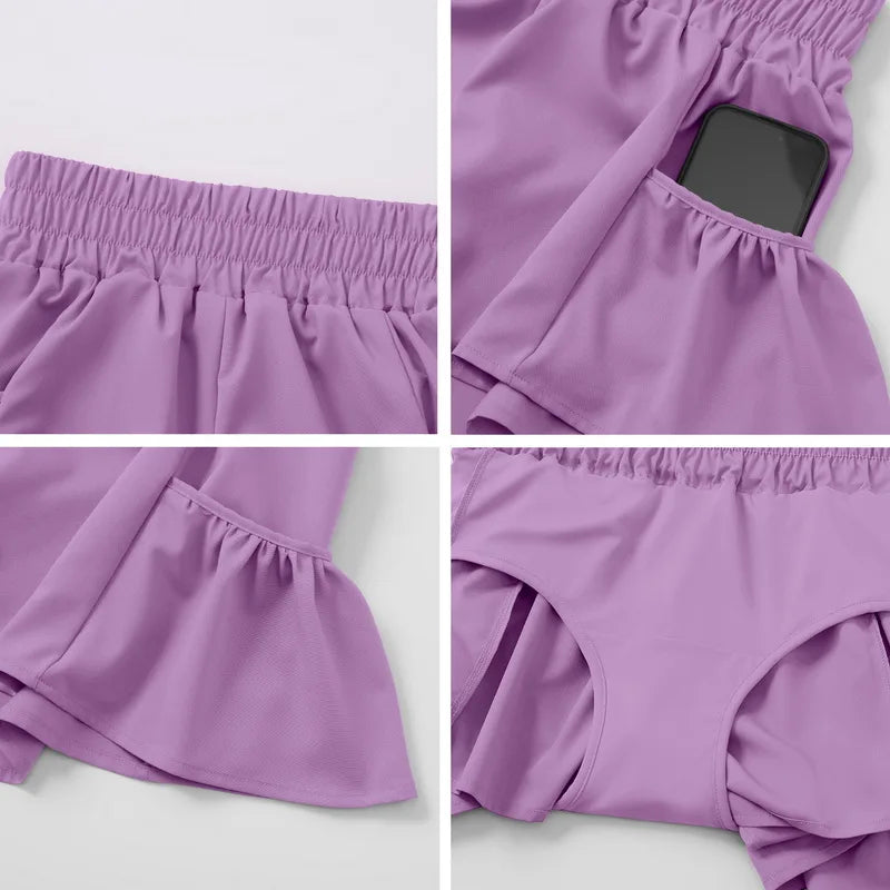 Drune | Damen Sport Shorts Mit Rüschen Und Taschen