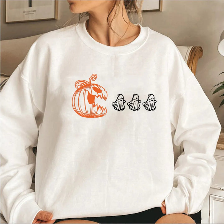 Drune - Damen Halloween Kürbis und Geist Sweatshirt