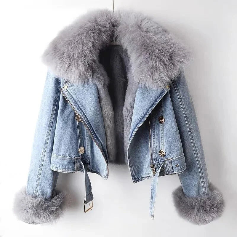 Drune | Denim Kunstfell gefütterte Jacke