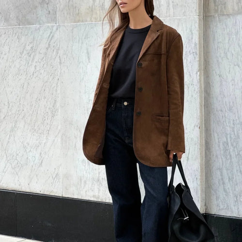 Drune | Braune Wildlederjacke Mit Revers Chic Und Warm