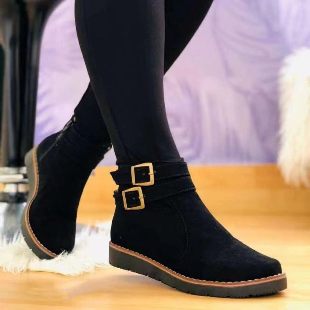 Drune | Flache Stiefeletten aus veganem Leder mit Wildleder-Optik für Damen - Ideal für den Alltag
