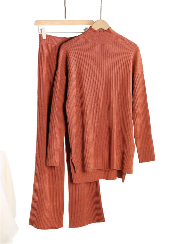 Drune | teilige Loungewear-Set - gestrickter Damenpullover und Hose
