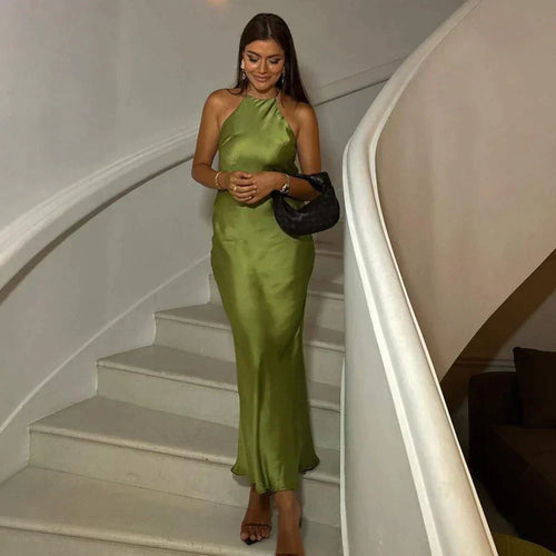 Drune | Elegantes Damen Neckholder Kleid Aus Seide Glamourös & Bequem