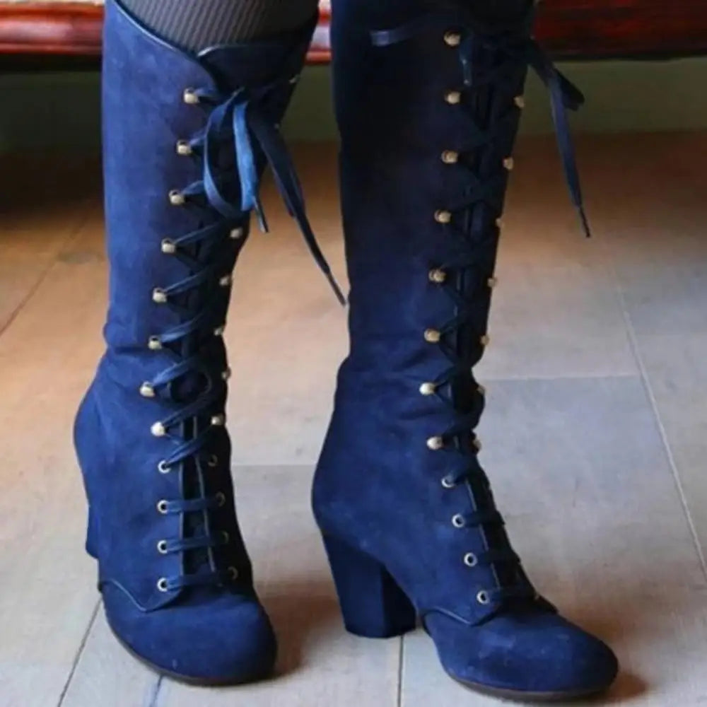 Drune | Elegante Knielange Schnürstiefel mit Blockabsatz