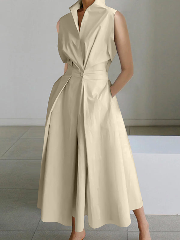 Drune | Weißes Hemdkragen Urban Baumwollkleid