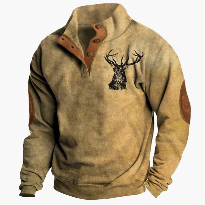 Drune | Vintage Western Sweatshirt mit Ethno-Muster und Stehkragen - Freizeitpullover