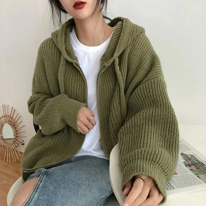 Drune | Oversized Strick Damenpullover mit Reißverschluss