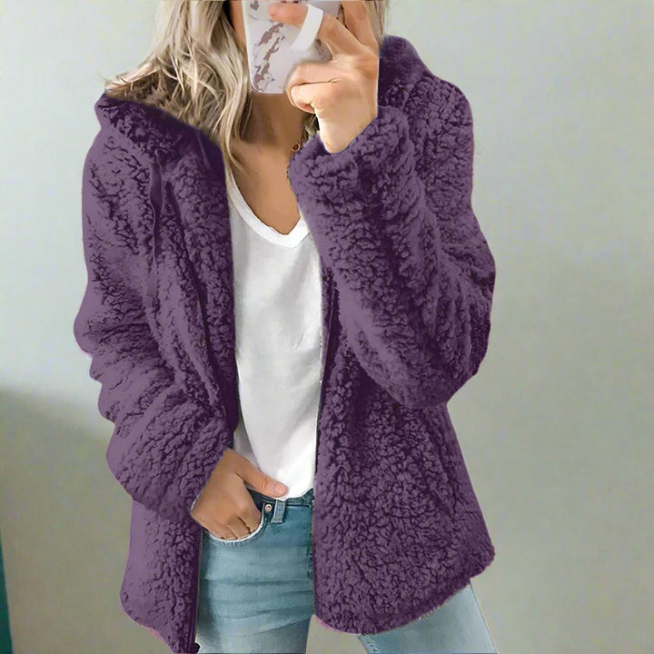 Drune | Teddy-Fleecejacke mit Kapuze Damen - weiche Winterjacke mit Reißverschluss