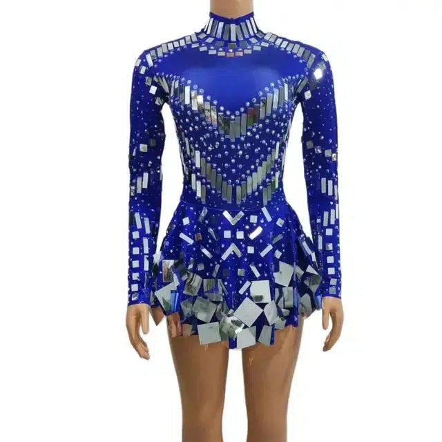 Drune | Spiegel Party Kleid Schwarz Stretch Bühnen Tanzkleid