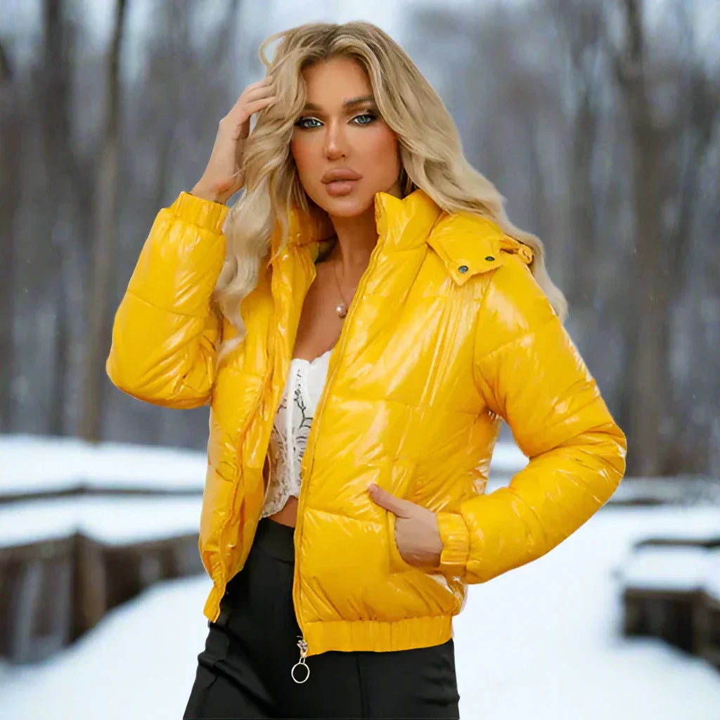 Drune | Metallische Winterjacke mit Kapuze für Frauen