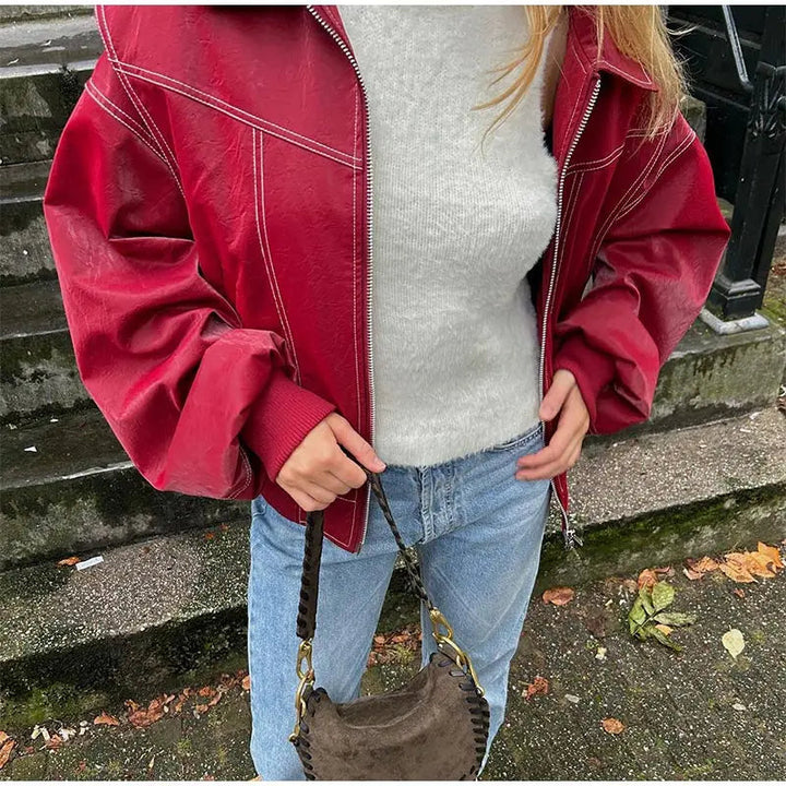Drune | Vintage-Lederblouson in Übergröße für Damen