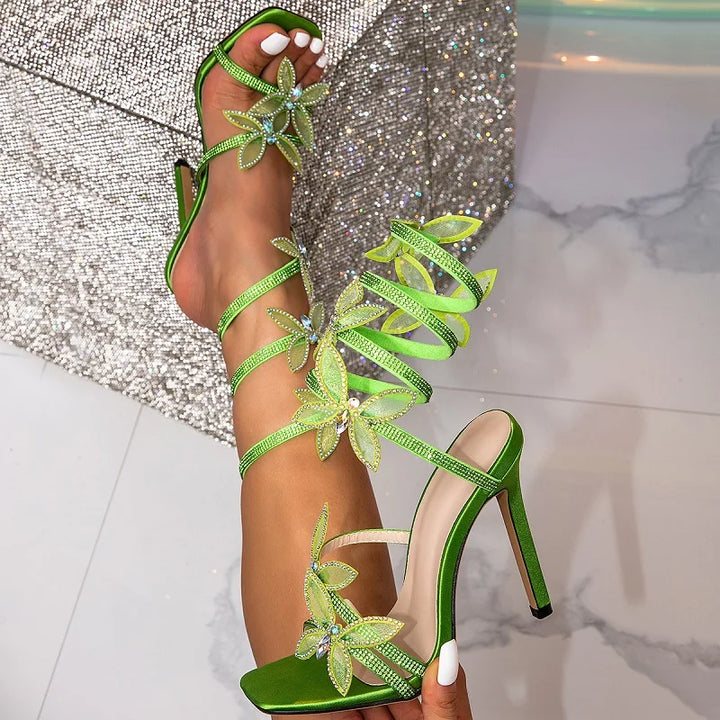 Drune | Eilyken Fashion Sexy Peep Toe Kristall Schmetterling Knot Ankel Riemen Sandalen Frau Stiletto Hohe Absätze Schuhe Bankett Fest Pumps Schuhe