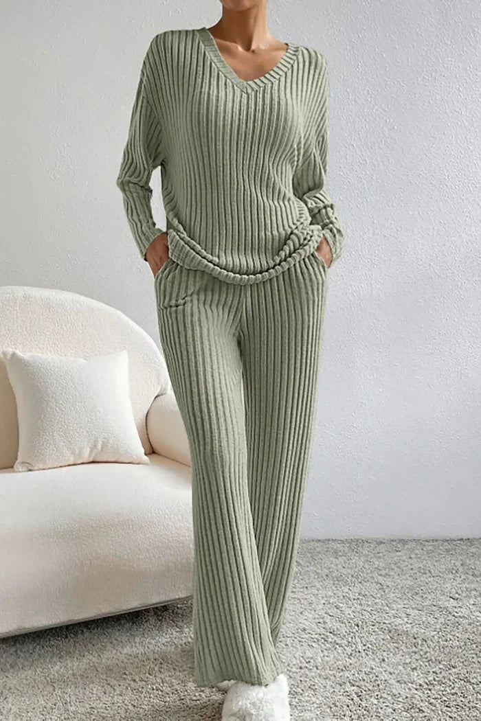 Drune | Damen Rippstrick Zwei-Teilen Loungewear Set