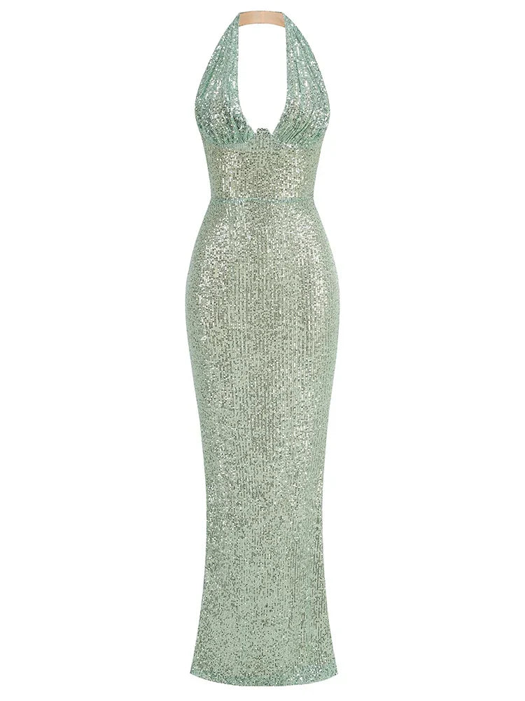 Drune | Tiefer V-Ausschnitt Rückenfreies Maxi-Kleid