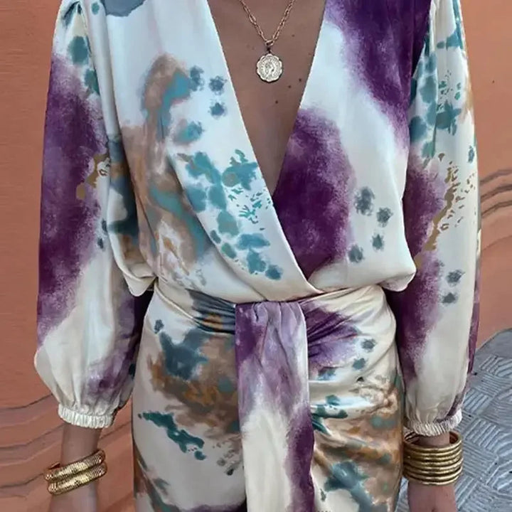 Drune | Batik-Wickel-Midikleid mit Puffärmeln