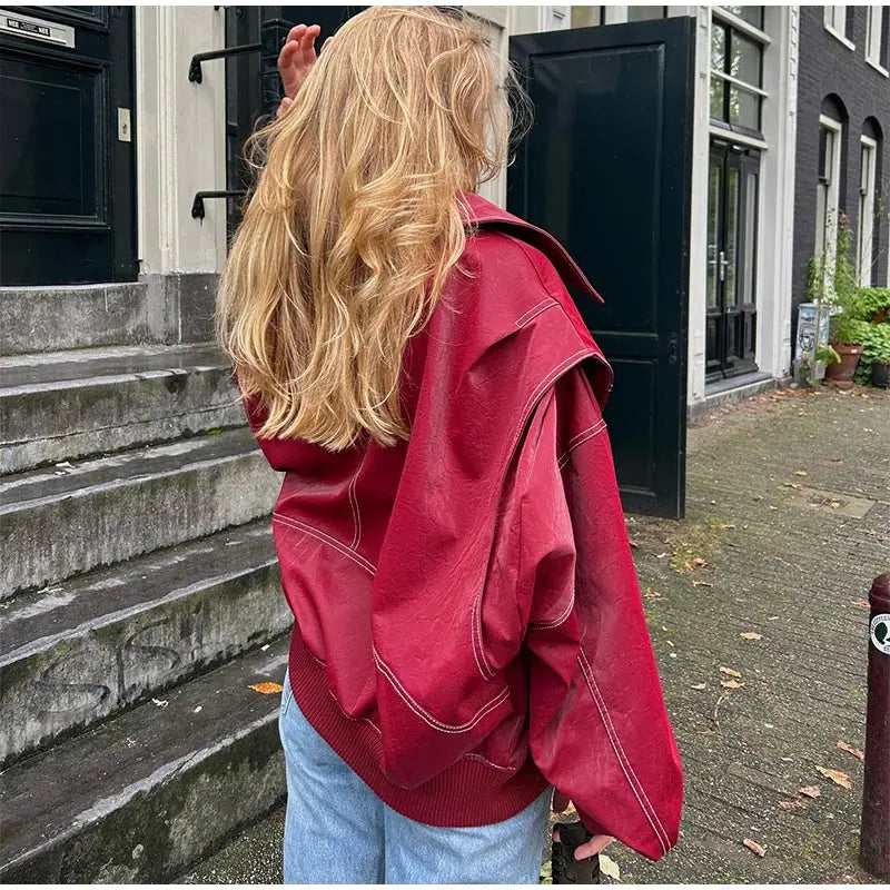 Drune | Vintage-Lederblouson in Übergröße für Damen