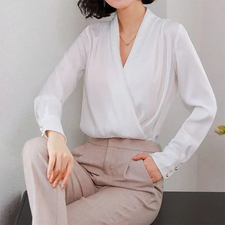 Drune | Elegante Satinbluse Mit V-ausschnitt Für Büro & Abend