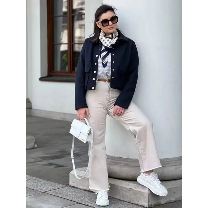 Drune | Cropped Aviator Bomberjacke mit Knopfleiste und Taschen