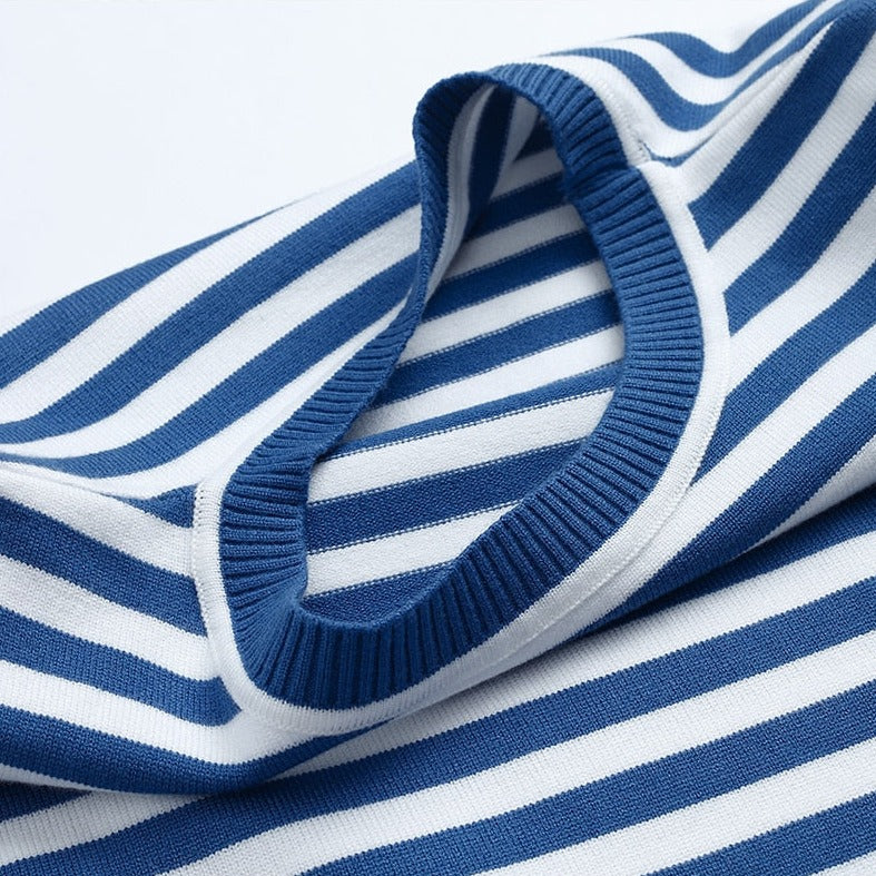Drune | Langarm-T-Shirt Gestreift Rundhals Relaxed Fit Atmungsaktive Baumwolle