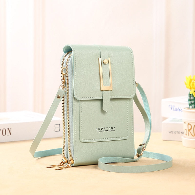 Drune | Leder Smartphone Clutch Damen Handtasche mit Touchscreen-Fenster