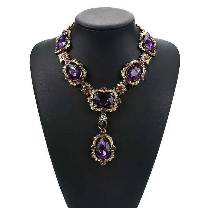 Drune | Statement Rhinestones Schmuck Große Edelstein Gem Stein Kristall Viktorianischer Schmuck Grüner Smaragd Bib Halskette für Frauen