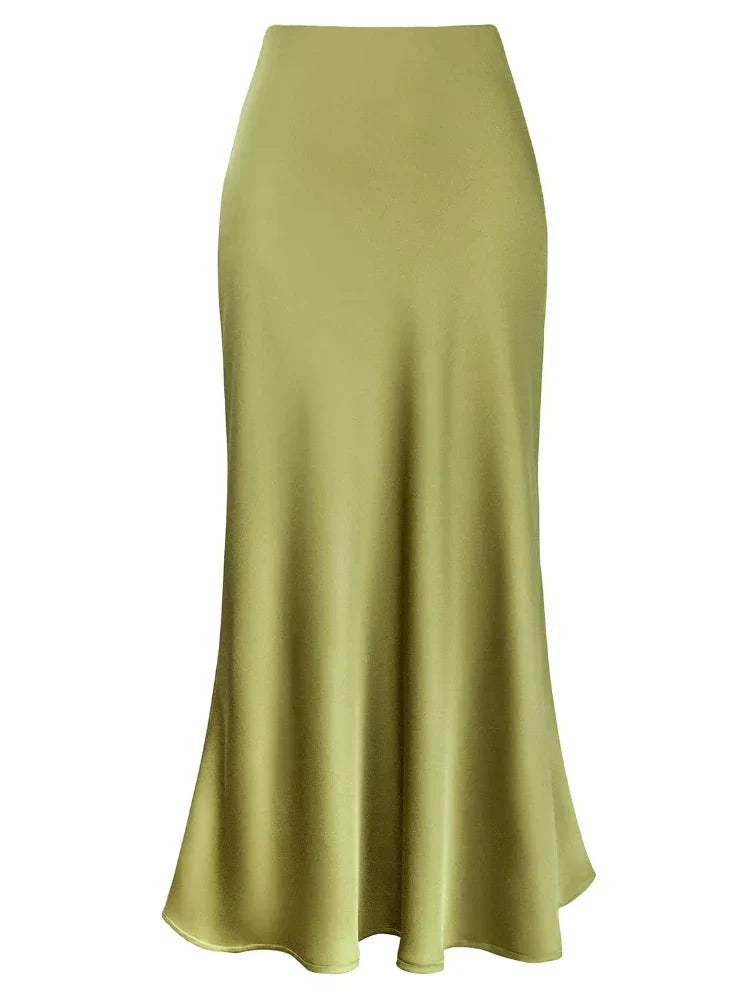 Drune | Frauen Satin Seiden Röcke Sommer Frühling Koreanische Mode Kleidung Büro Damen Lange Röcke Elegant Schwarz Maxi Röcke für Frauen