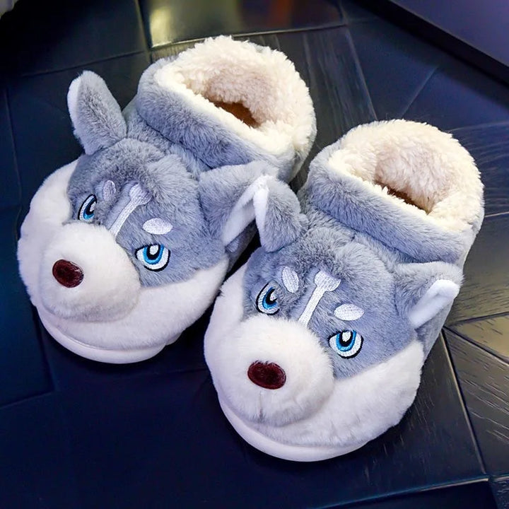 Drune | Weiche Damenschuhe Niedliche Husky Hausschuhe für Zuhause