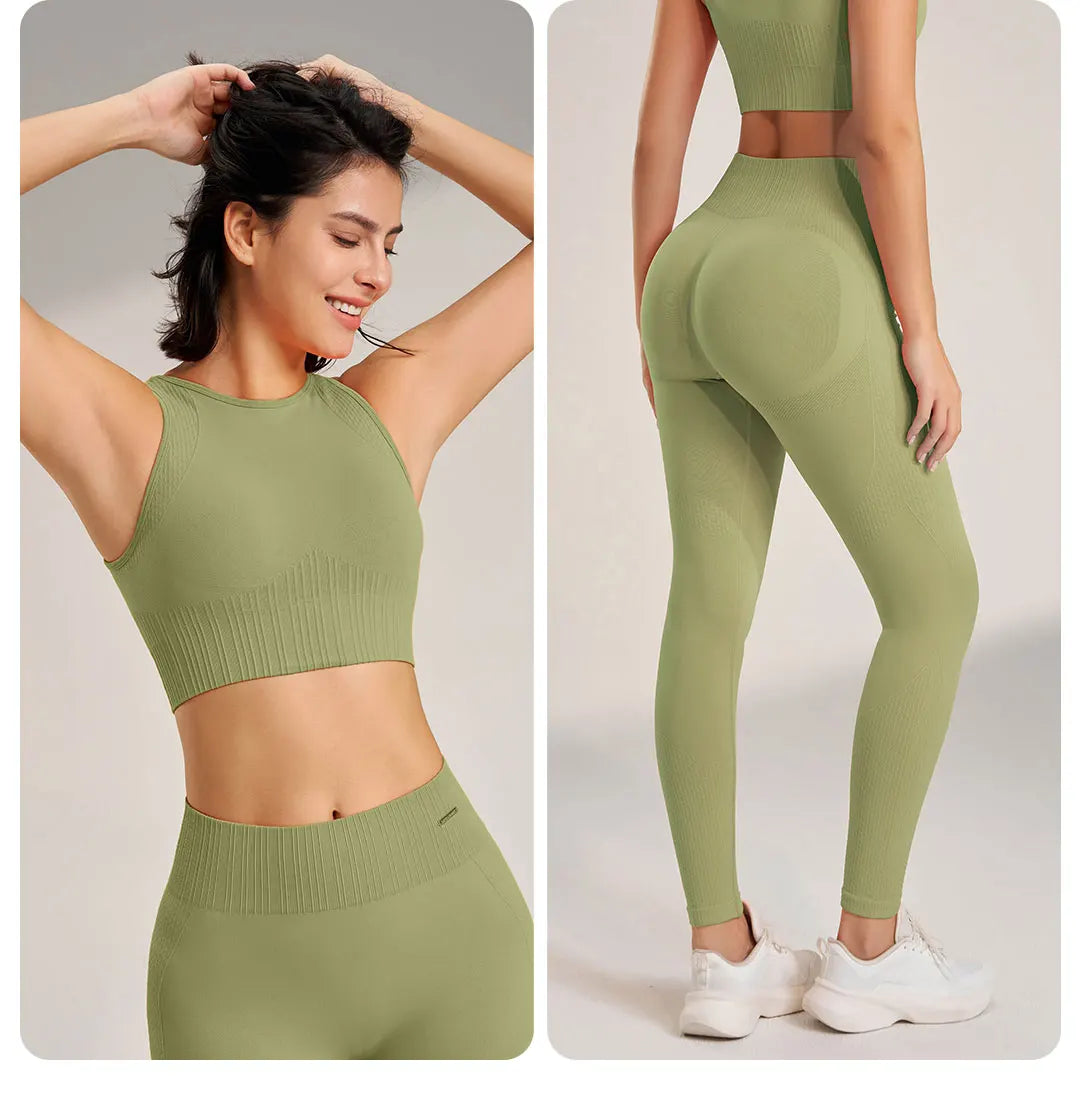 Drune | Nahtloses Yoga-satz- Hoch-taillierte Leggings & Top Zweiteiliges Fitness-outfit