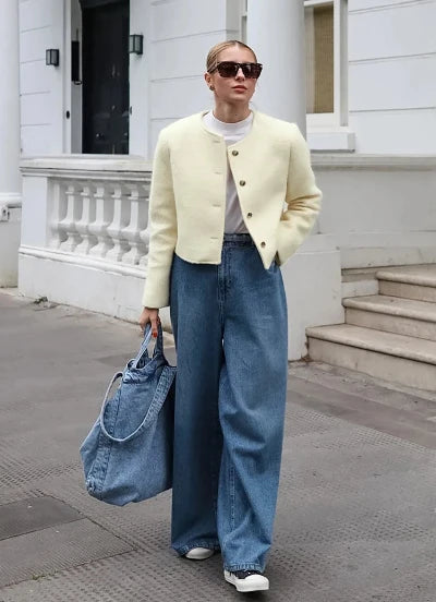 Drune | Cropped Jacke Wollmischung Boxy Fit Kragenlos Minimalistisches Design