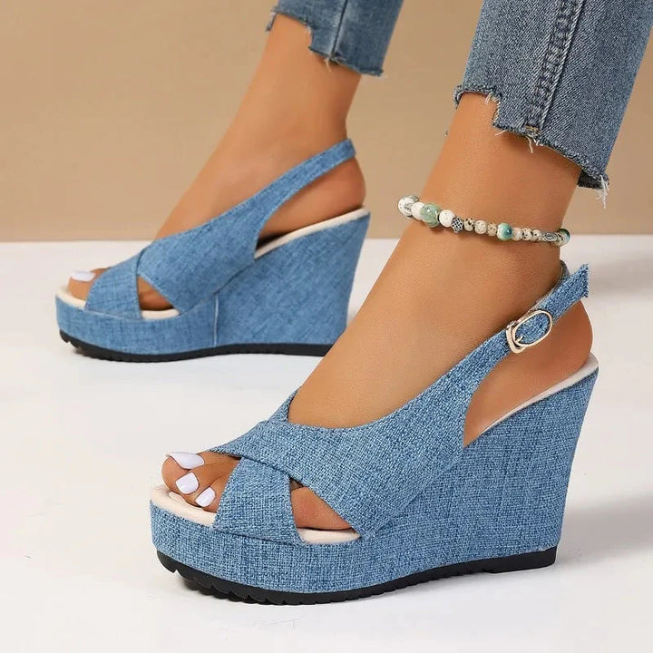 Drune | Denim Keilsandaletten