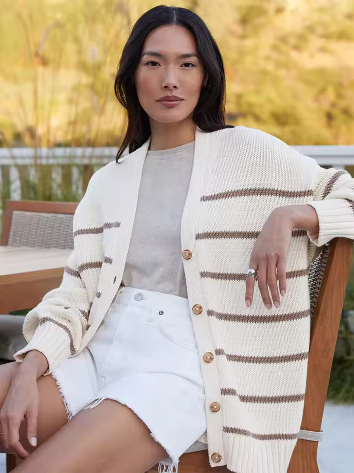 Drune | Übergröße Damen Cardigan mit Streifen und Knöpfen