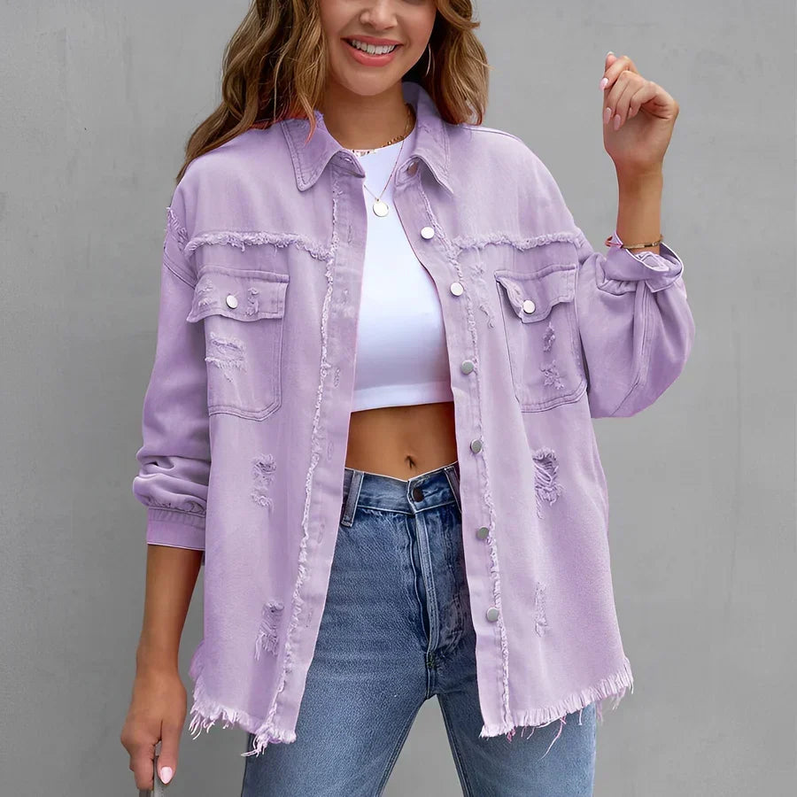 Drune | Zerrissenes Denim-Hemd mit Knopfleiste