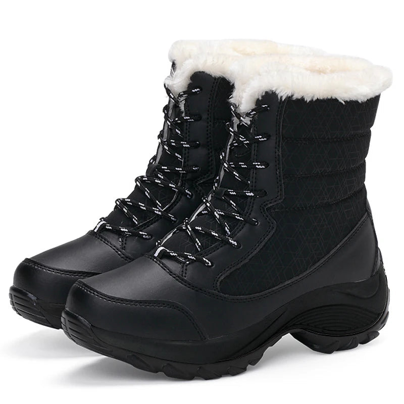 Drune | Schnee Boots Knöchelhoch mit Kunstpelz Gefüttert Schnürung Plateausohle Wasserabweisend