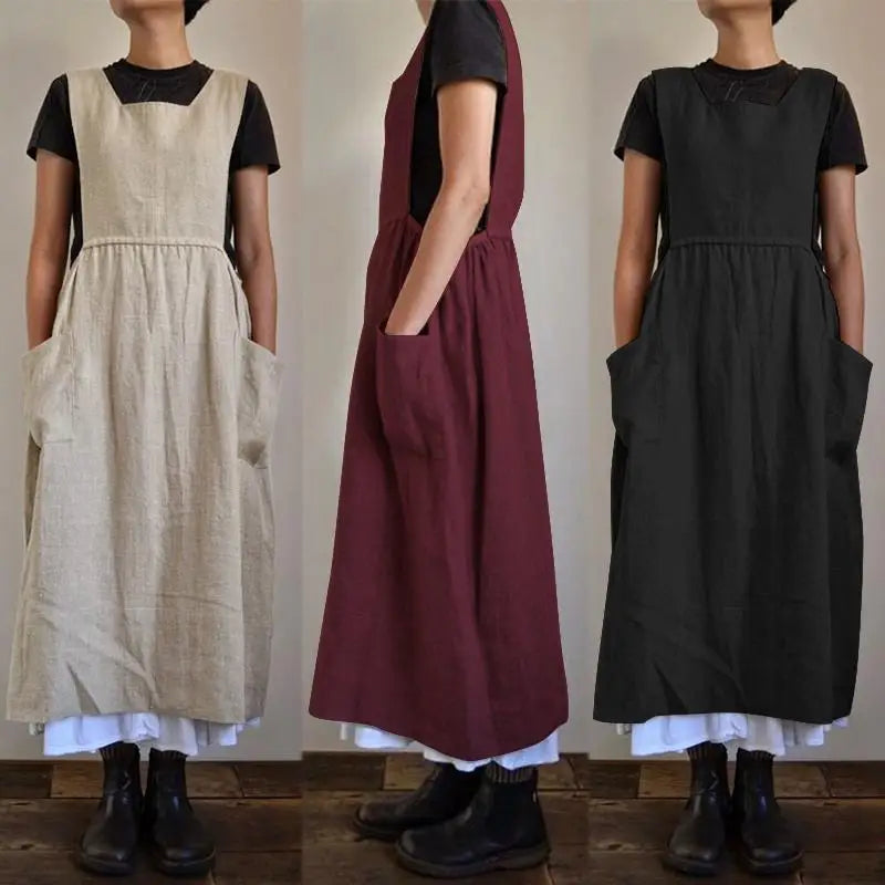Drune | Schürzenkleid aus Leinen- und Baumwollmischung mit Taschen für Frauen Pensacola