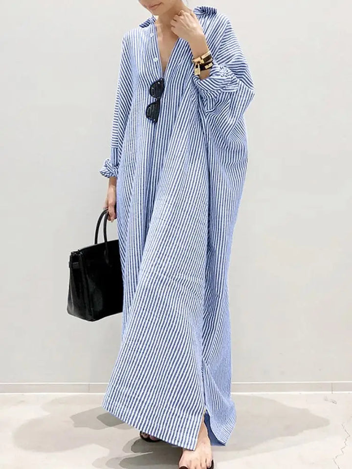 Drune Gestreiftes Kleid | Lässiges oversized Maxi-Kleid mit langen Ärmeln für Damen