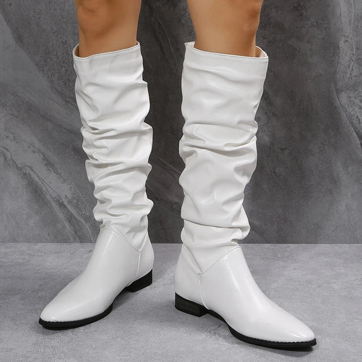 Drune | Knielange Punk-Stil Falten Pu-Leder Stiefel