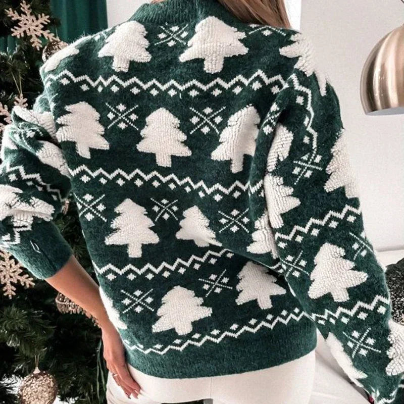 Drune - Hässlicher Weihnachtspulli - Gestrickter Pullover mit 3D-Weihnachtsbaum-Print