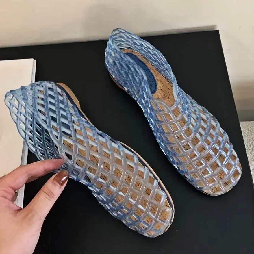 Drune | Sommer Jellies Schuhe Frauen Mode Transparent Mesh Hollow Out Strand Schuhe Damen Flache Sandalen Farbige Runde Zehen Jelly Sandalen