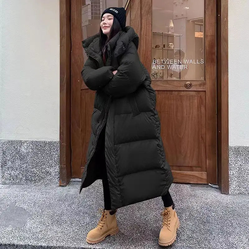 Drune | Lange Übergröße Damen Pufferjacke mit Kapuze