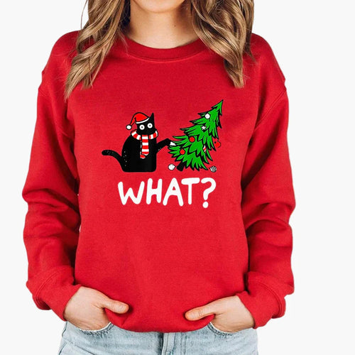 Drune | Weihnachtspullover mit Katze und Lichterkette - Lustiger Winter-Sweater für Katzenliebhaber