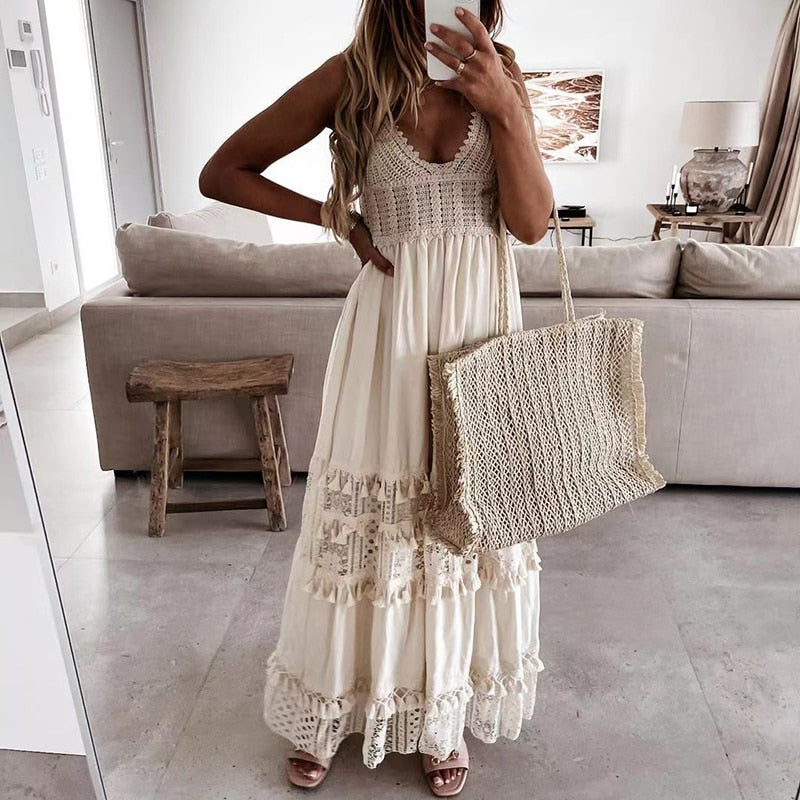 Drune | Spitzen Boho Fließkleid