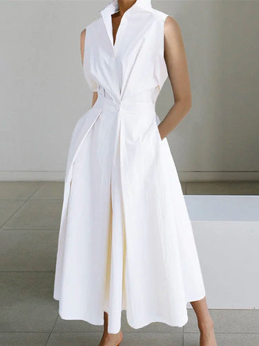 Drune | Weißes Hemdkragen Urban Baumwollkleid
